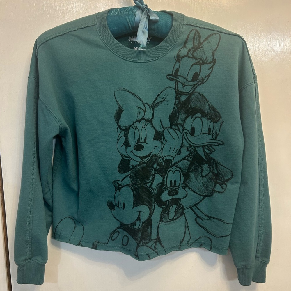 Disney Teal Mickey and Friends cropped sweatshirt